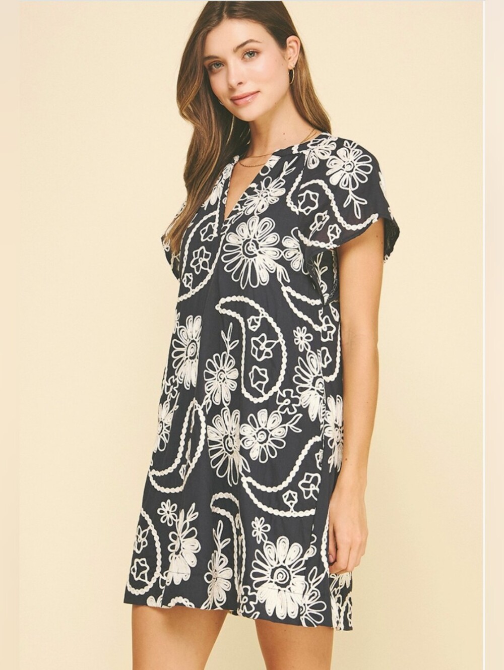 Avara Floral Print Embroidered Mini Dress